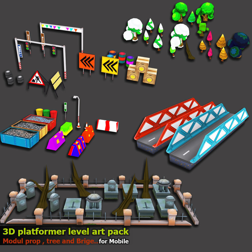 3D platformer level art pack Low-poly 3D model_6