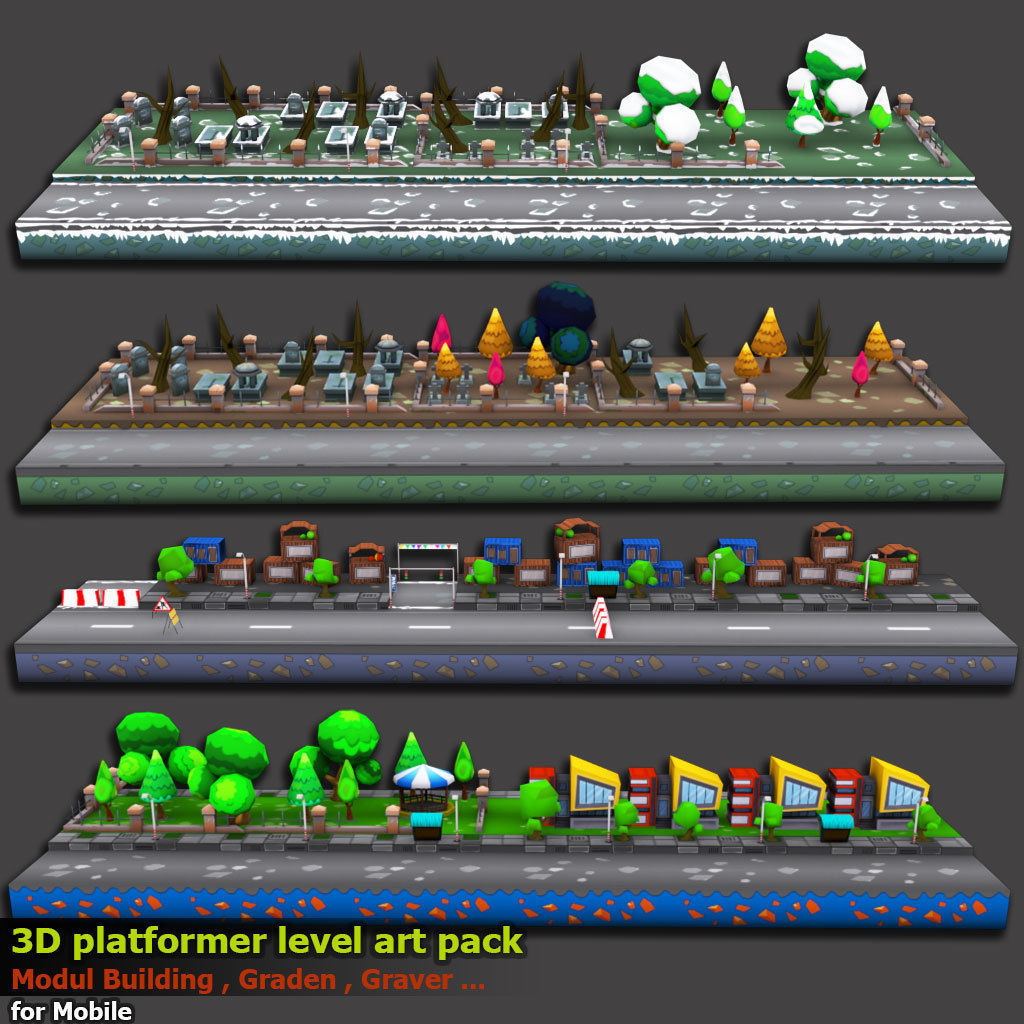 3D platformer level art pack Low-poly 3D model_4