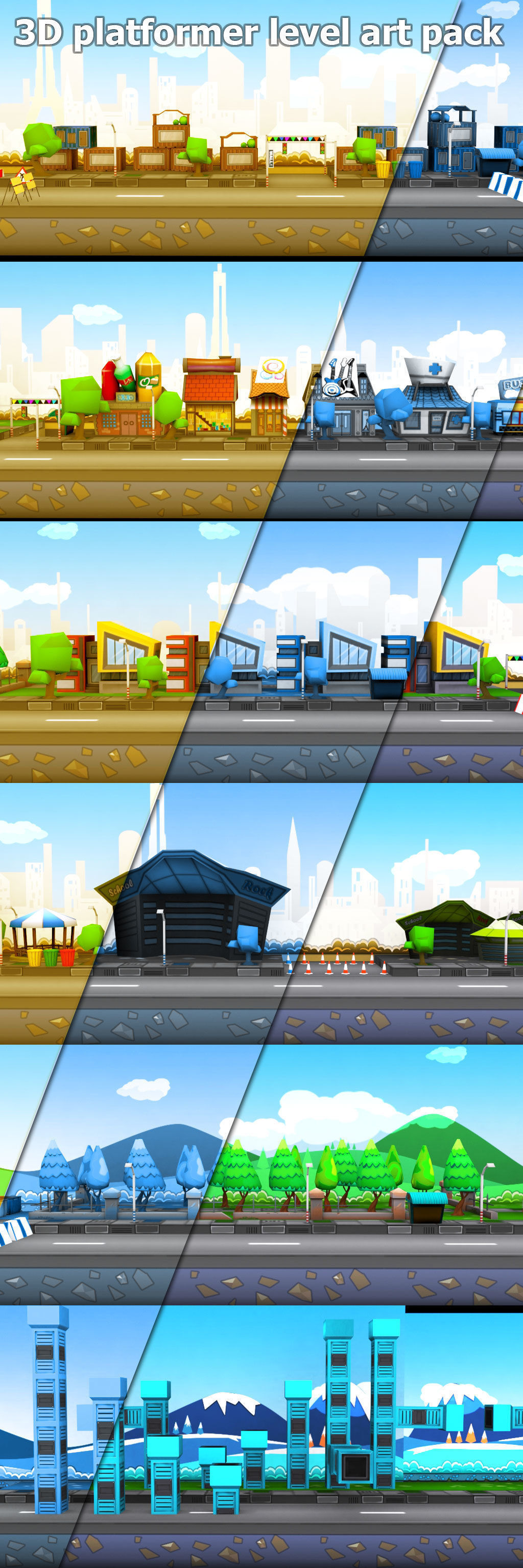 3D platformer level art pack Low-poly 3D model_1