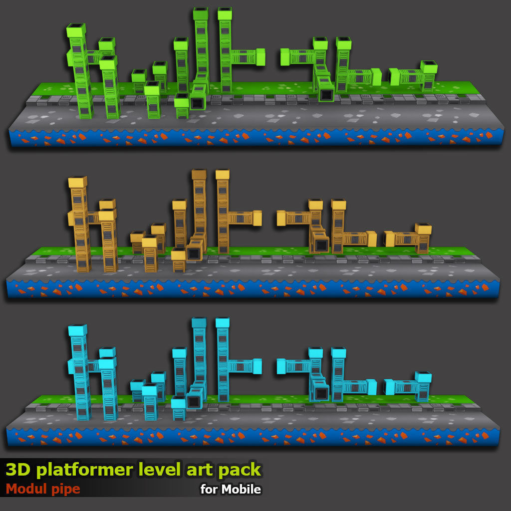 3D platformer level art pack Low-poly 3D model_5