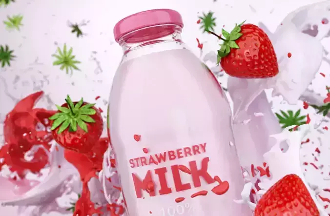 Strawberry Milk Animated 3D model