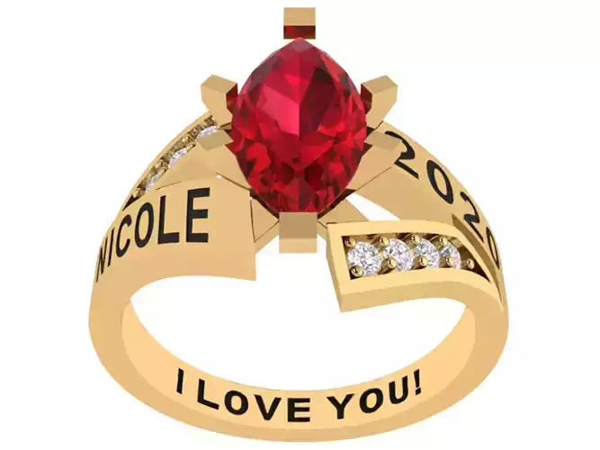 Personalized Class Ring 8 - Marqui Gem for Females 3D print model