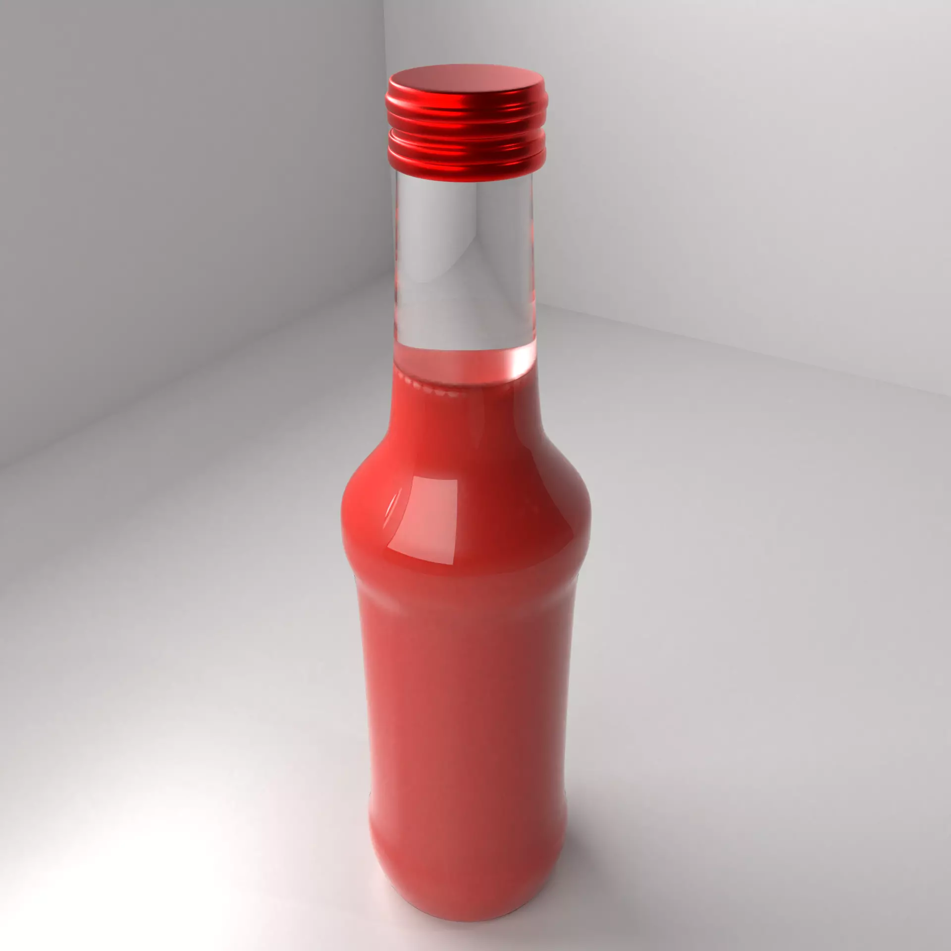 Glass Bottle 18 Red Cap with Liquid 3D model_0
