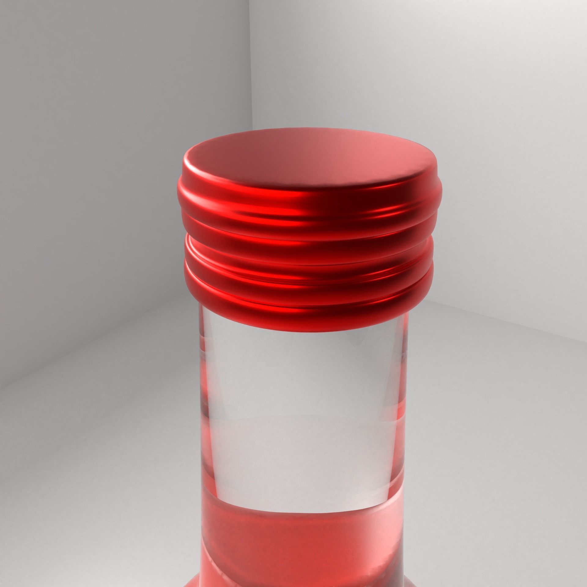 Glass Bottle 18 Red Cap with Liquid 3D model_2