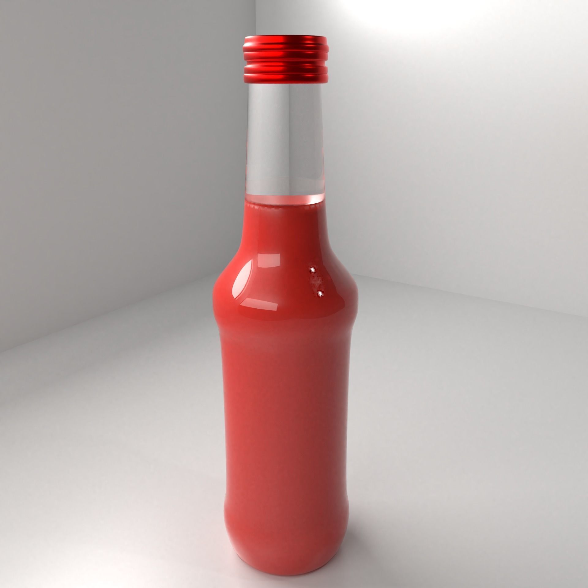 Glass Bottle 18 Red Cap with Liquid 3D model_1