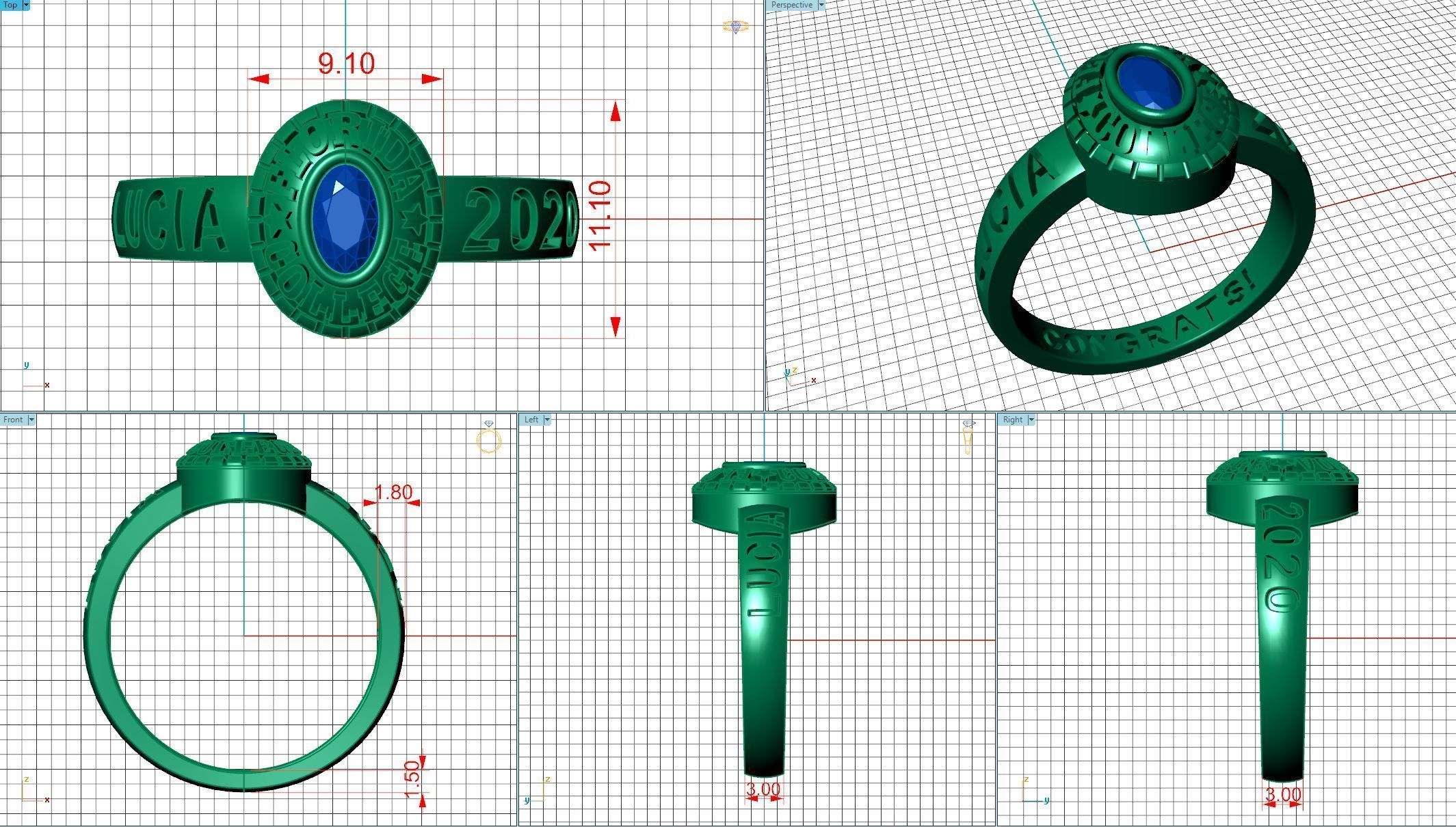 Personalized Class Ring 9 - Oval Gem for Females 3D print model_4