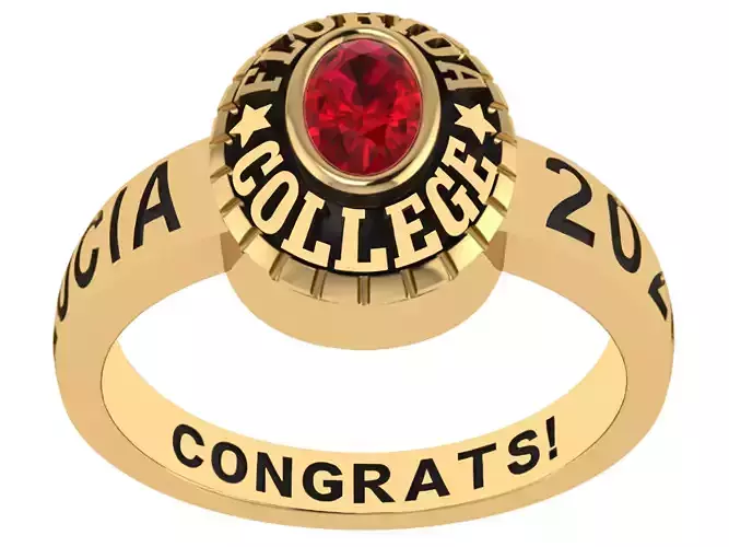 Personalized Class Ring 9 - Oval Gem for Females 3D print model Personalized Class Ring 9 - Oval Gem for Females 3D print model