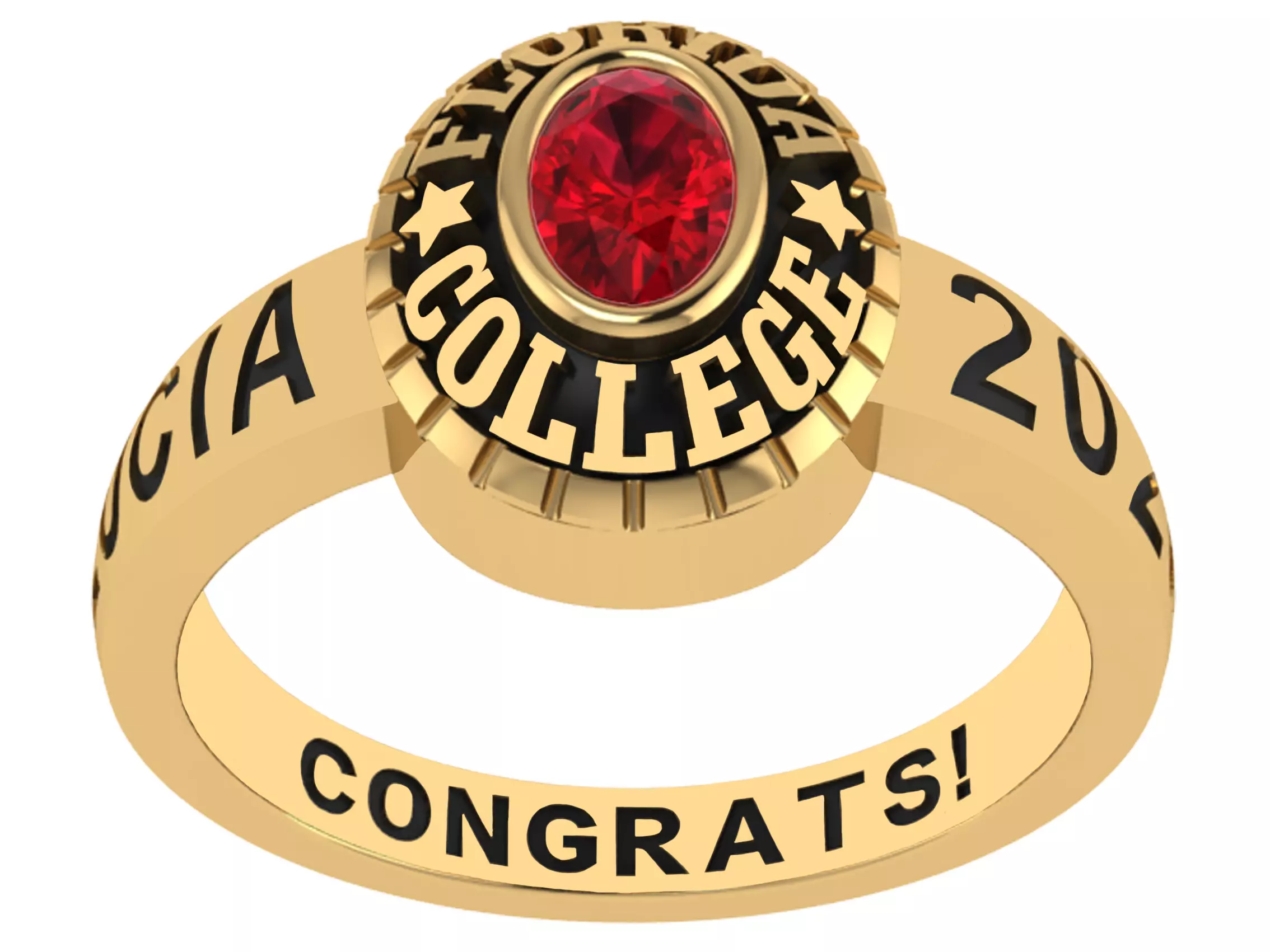 Personalized Class Ring 9 - Oval Gem for Females 3D print model_0