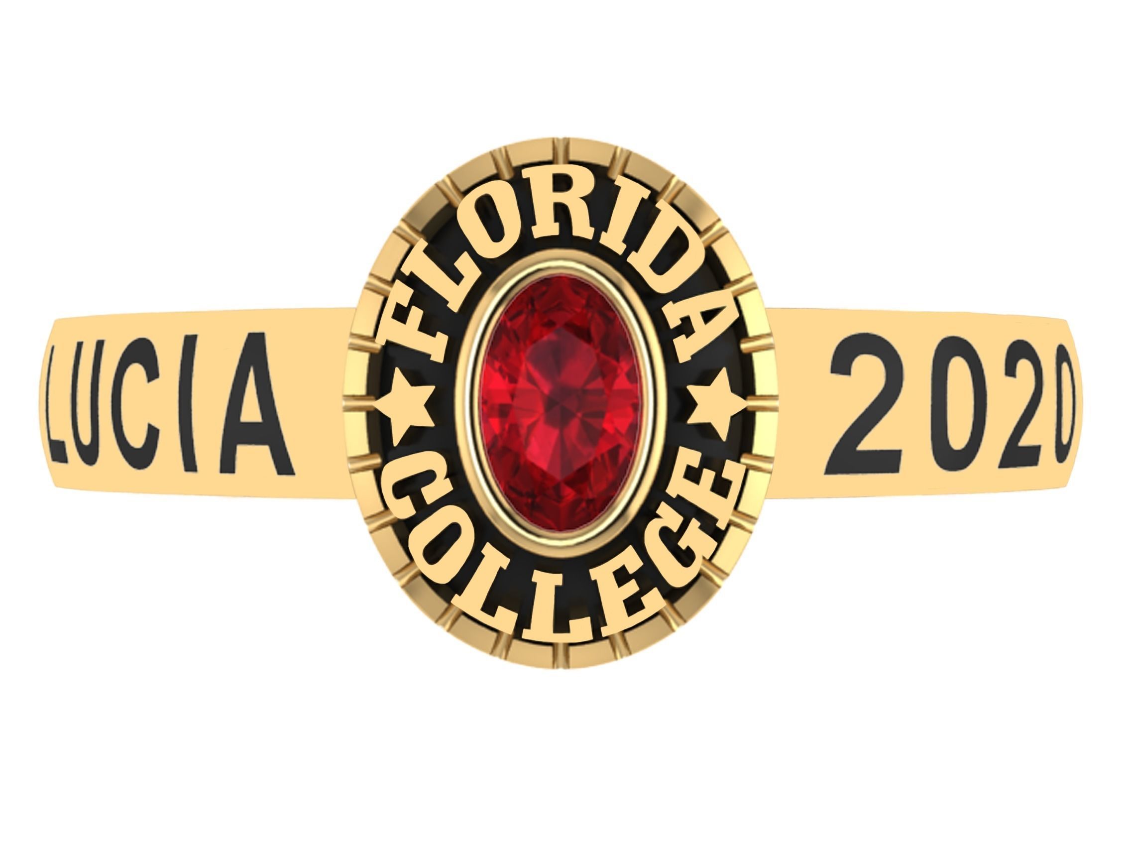 Personalized Class Ring 9 - Oval Gem for Females 3D print model_1