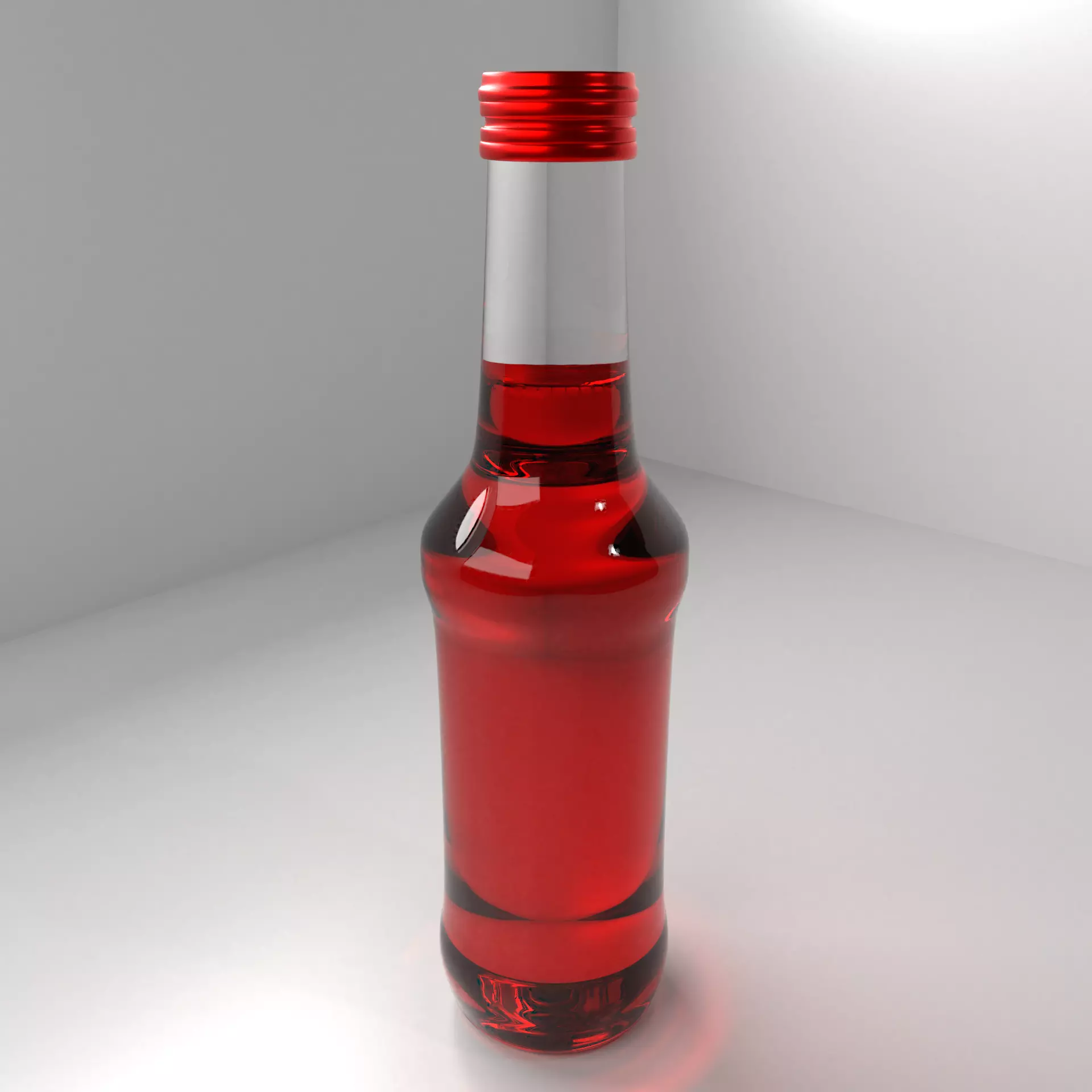 Glass Bottle 18 Red Cap with Liquid 2 3D model_0
