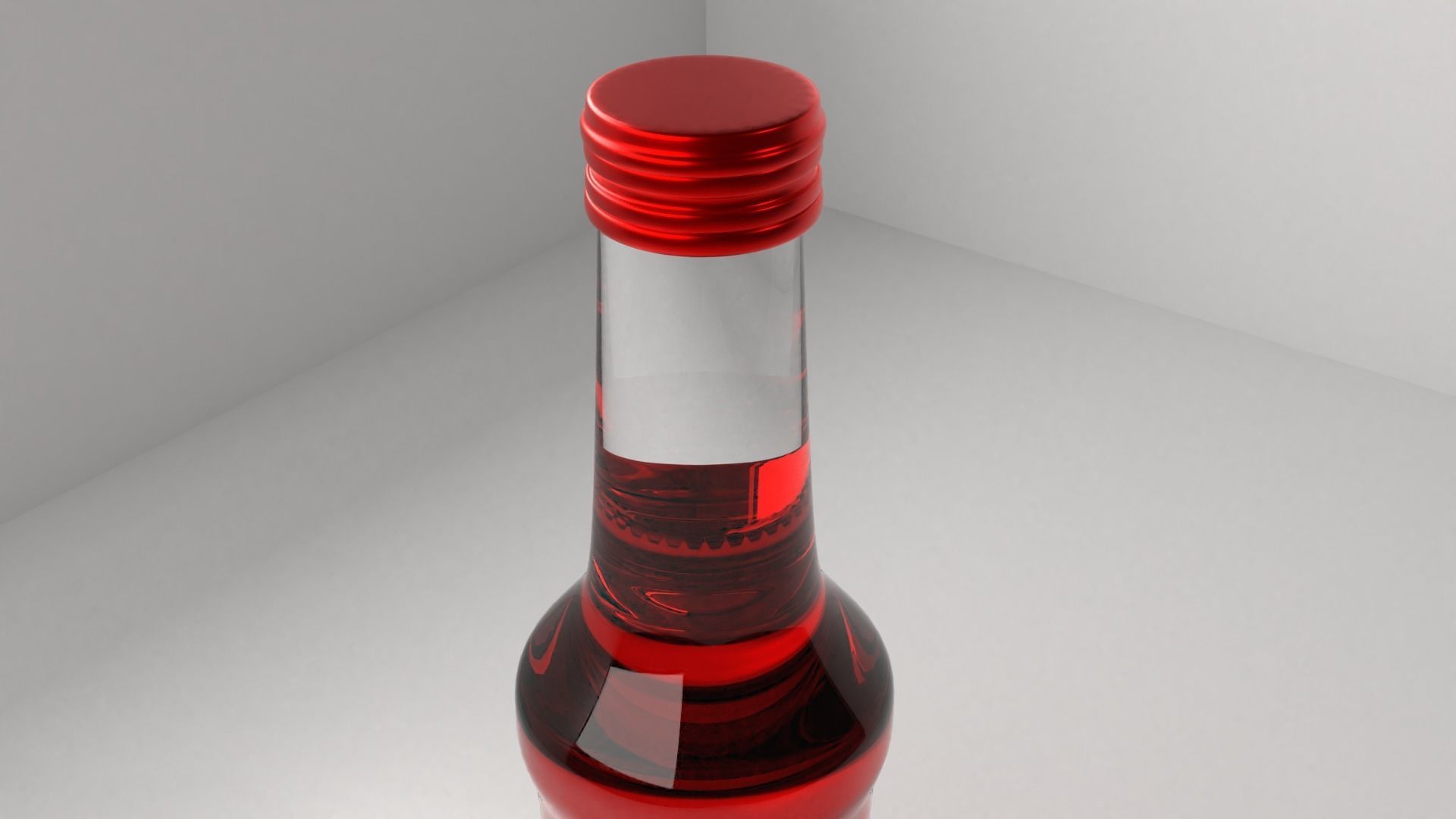 Glass Bottle 18 Red Cap with Liquid 2 3D model_2