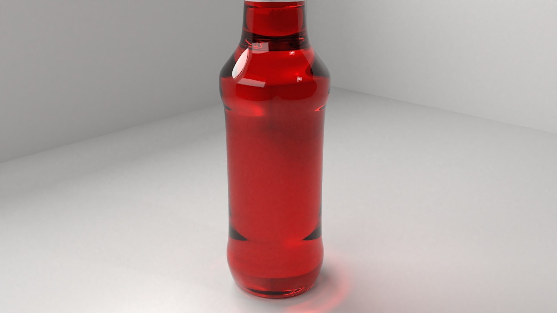 Glass Bottle 18 Red Cap with Liquid 2 3D model_1