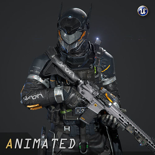 SCIFI - URBAN SOLDIER Low-poly 3D model