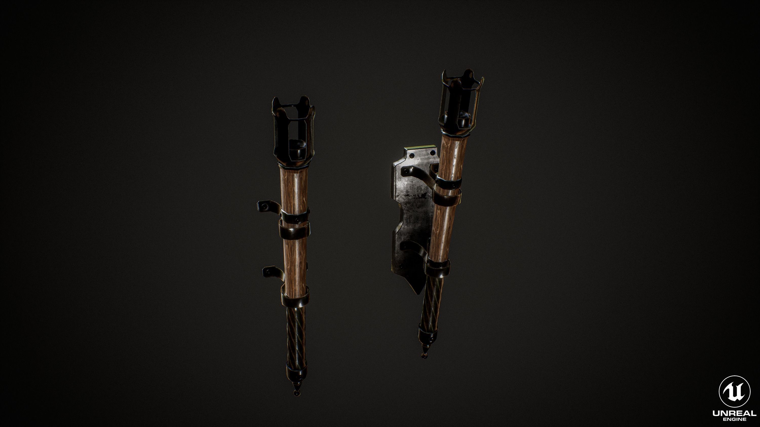 Old Torch Low-poly 3D model_1