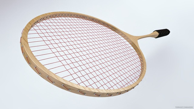 Badminton wooden tennis racket 3D model