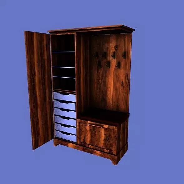 Wardrobe wooden with drawers 3D model