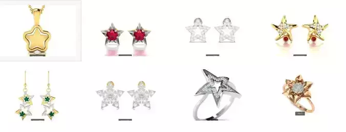 7 star ring earrings pendant 3dm renders details 3D Model Collection