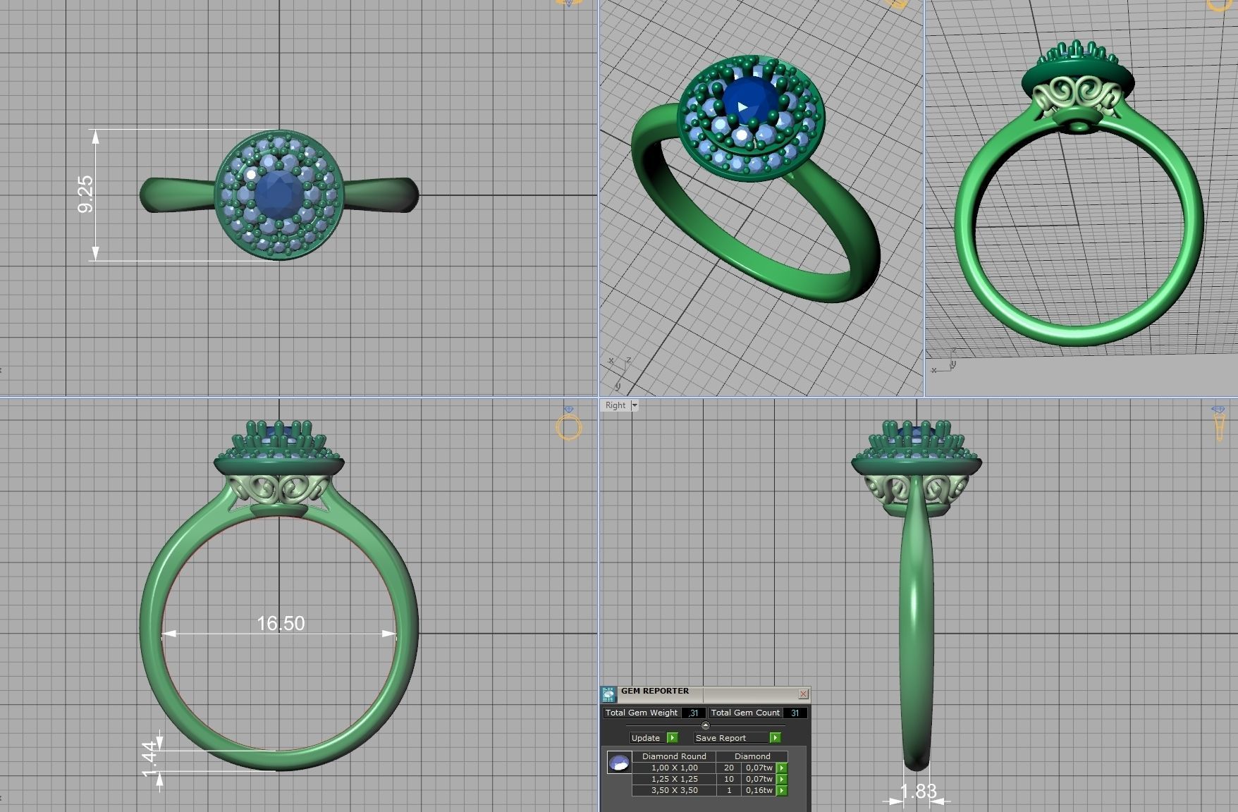 Bespoke Halo Engagement ring Own design 3dmodel 3D print model_9