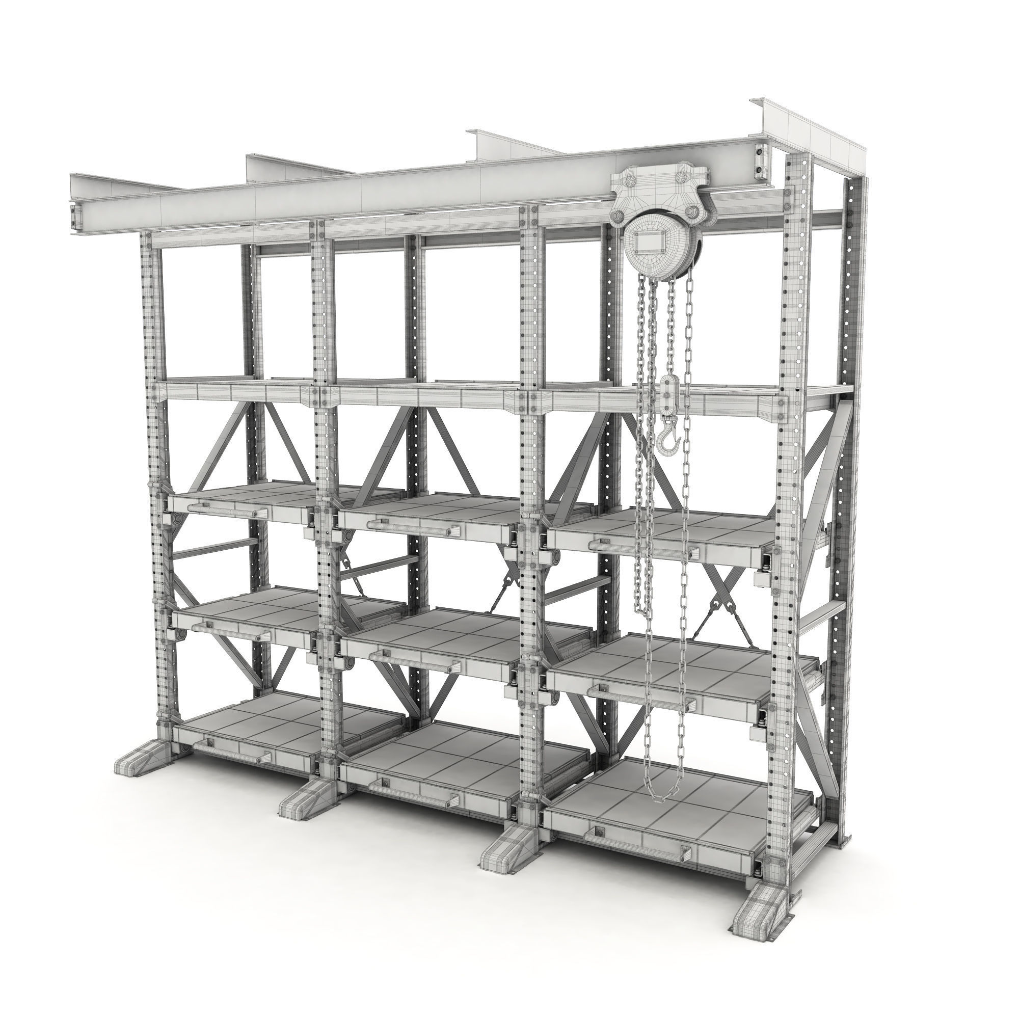 Rack with hand-chain hoist 3D model_2