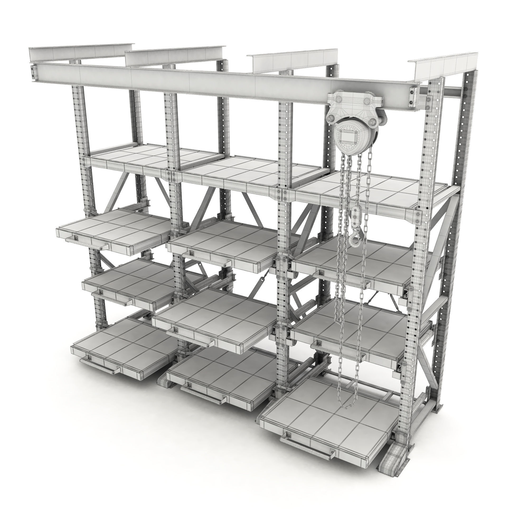 Rack with hand-chain hoist 3D model_12