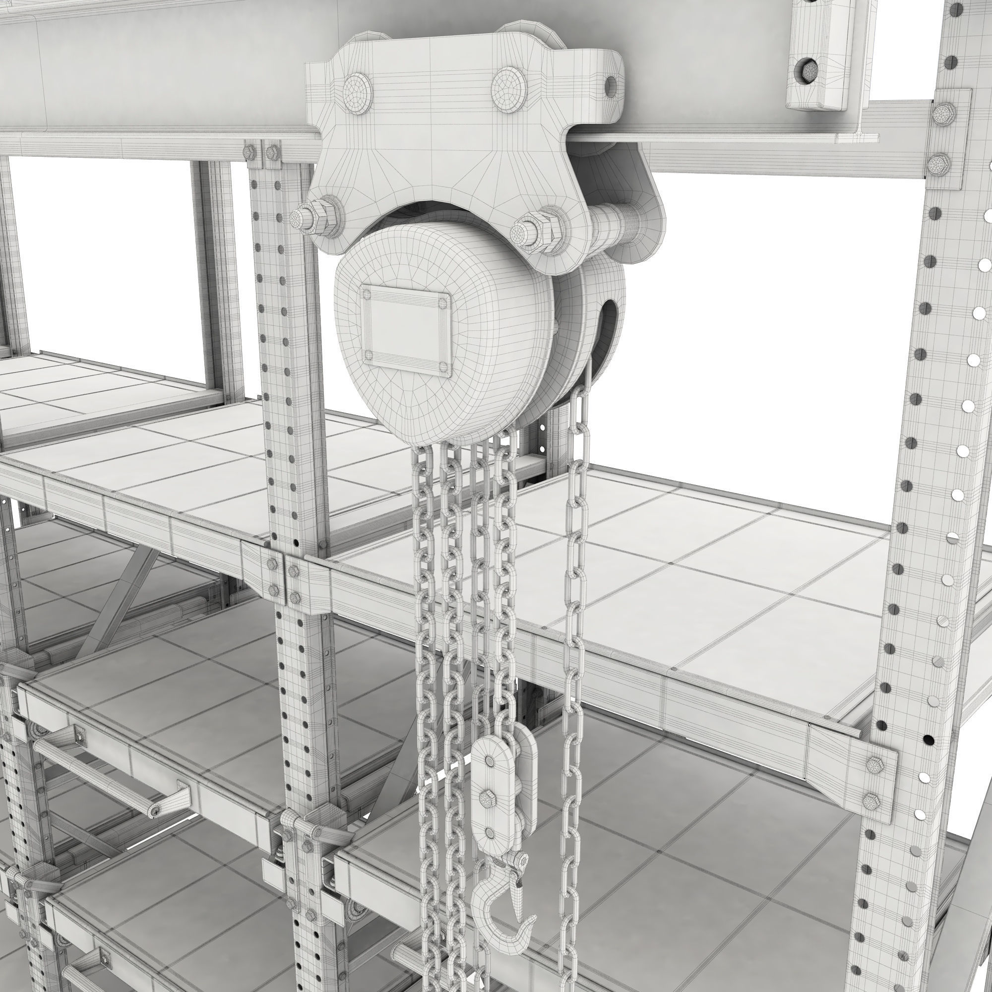 Rack with hand-chain hoist 3D model_10
