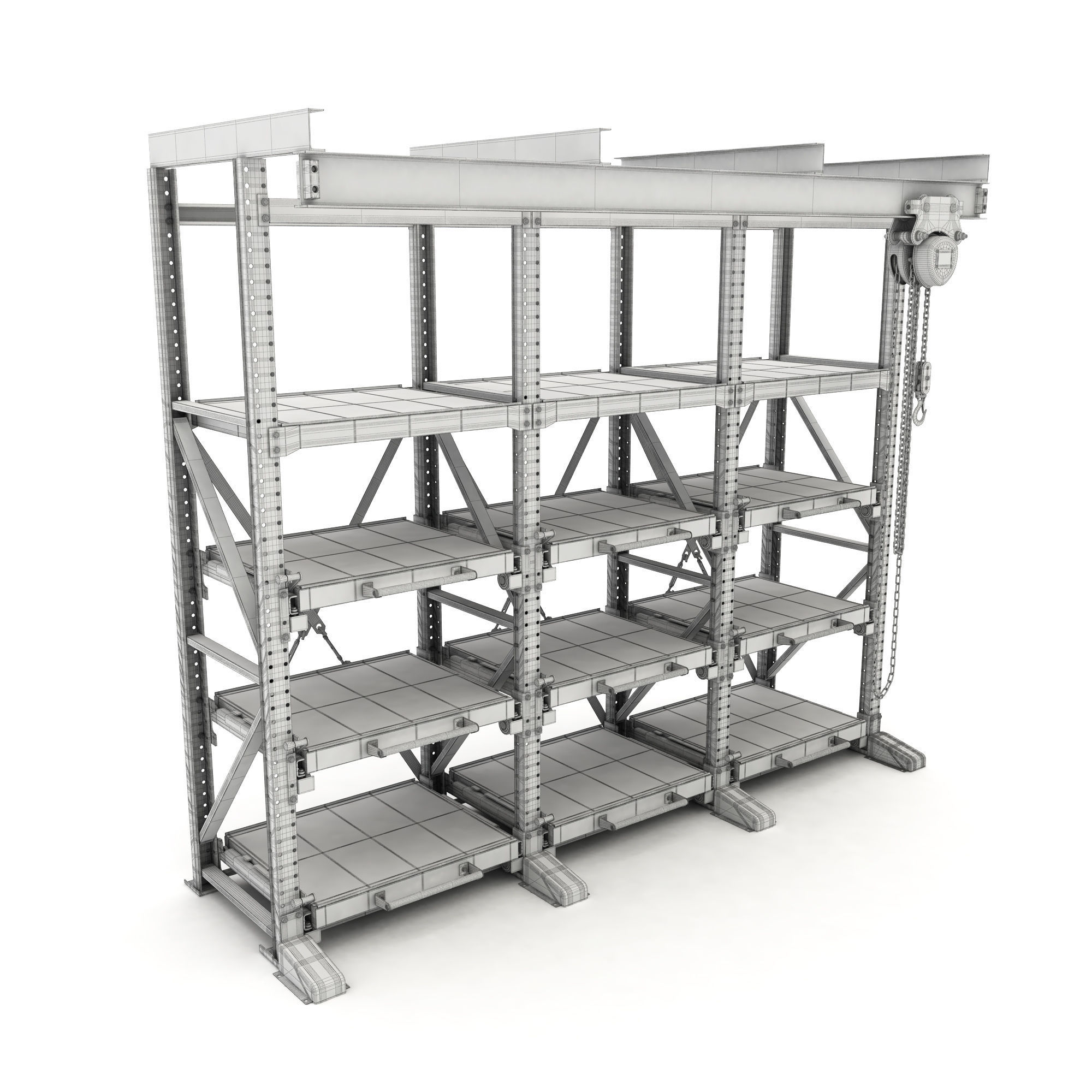 Rack with hand-chain hoist 3D model_4