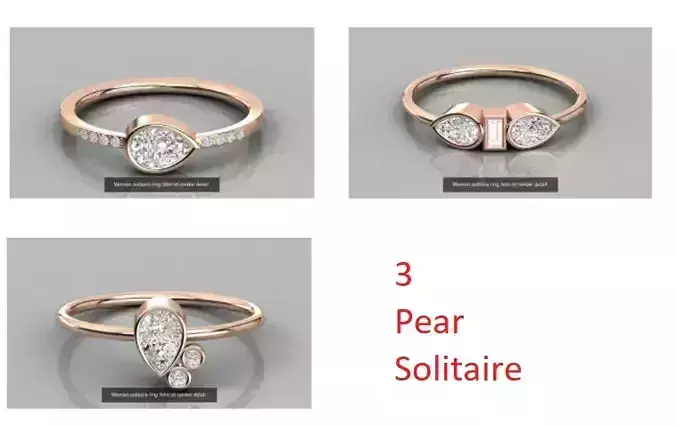 3 Pear solitaire ring 3dm stl render detail collection 