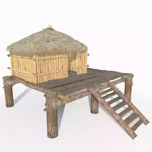 Bamboo beach hut Low-poly 3D model