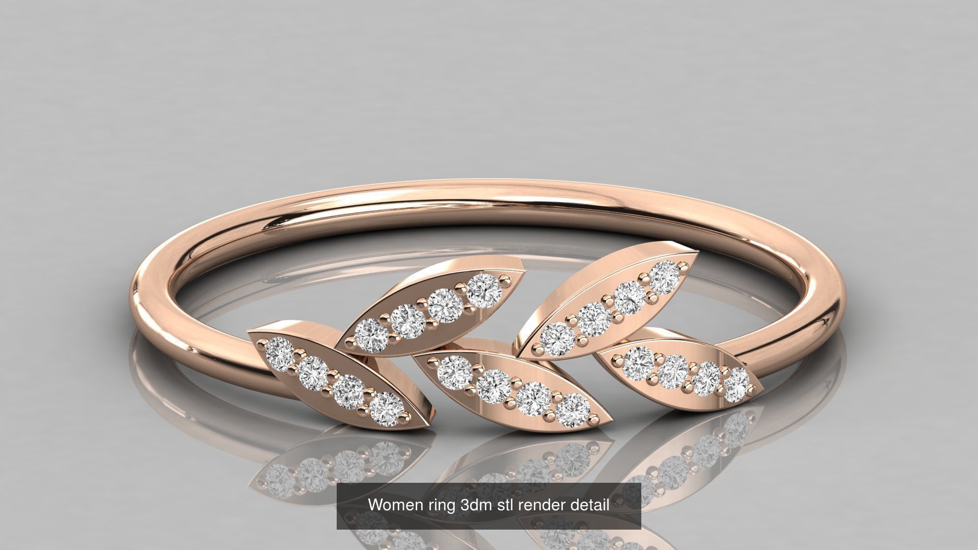 8 Leaf 3dm stl render detail 3D print model rose gold ring wi... 3D Model Collection_4