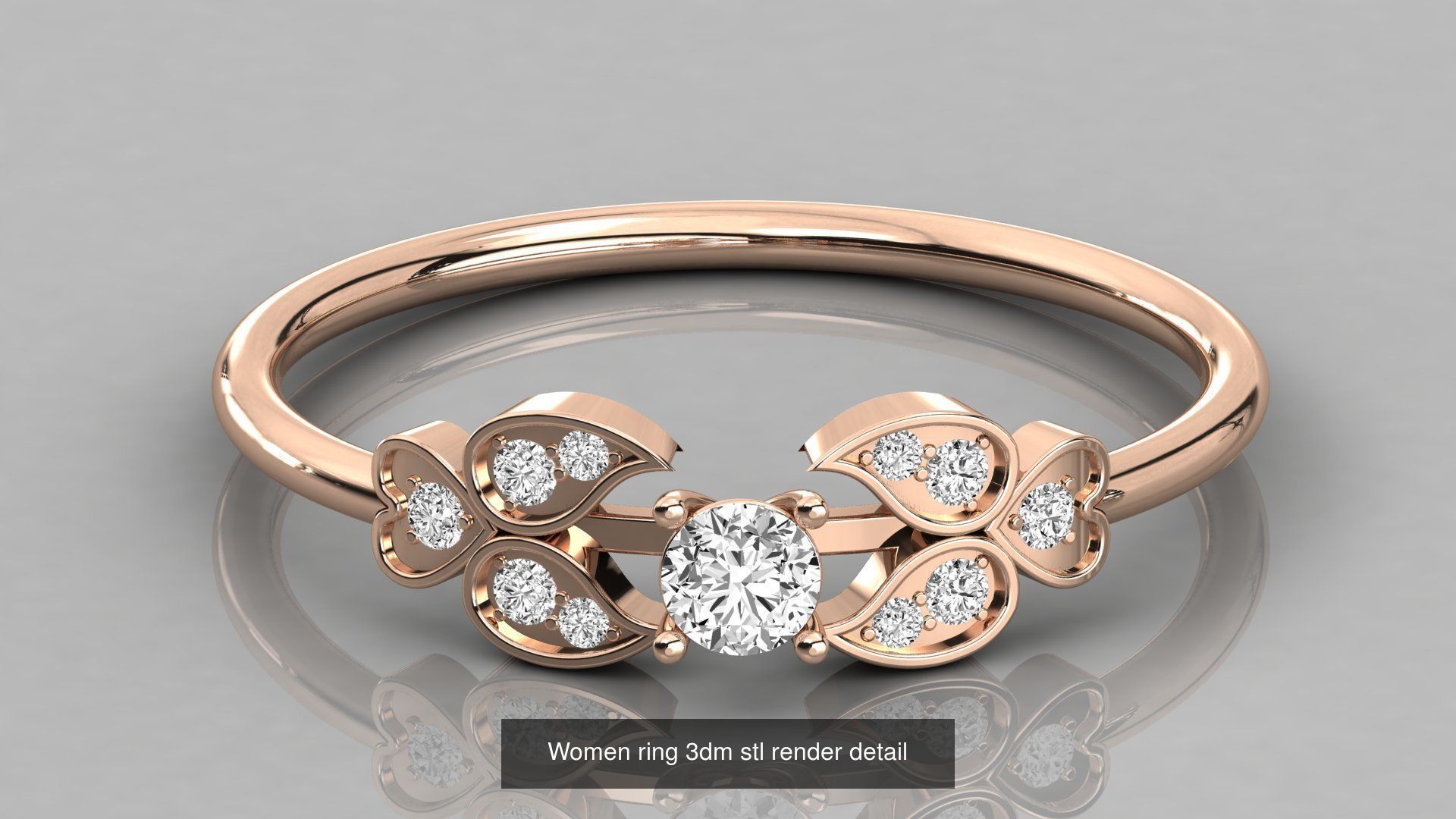 8 Leaf 3dm stl render detail 3D print model rose gold ring wi... 3D Model Collection_5