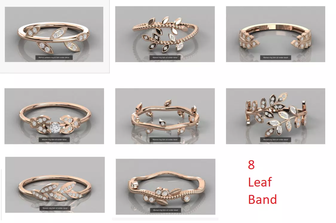 8 Leaf 3dm stl render detail 3D print model rose gold ring wi... 3D Model Collection_0