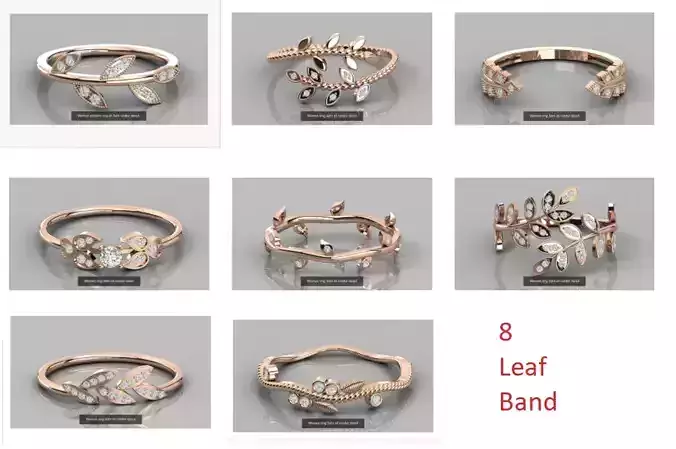 8 Leaf 3dm stl render detail 3D print model rose gold ring wi... 3D Model Collection