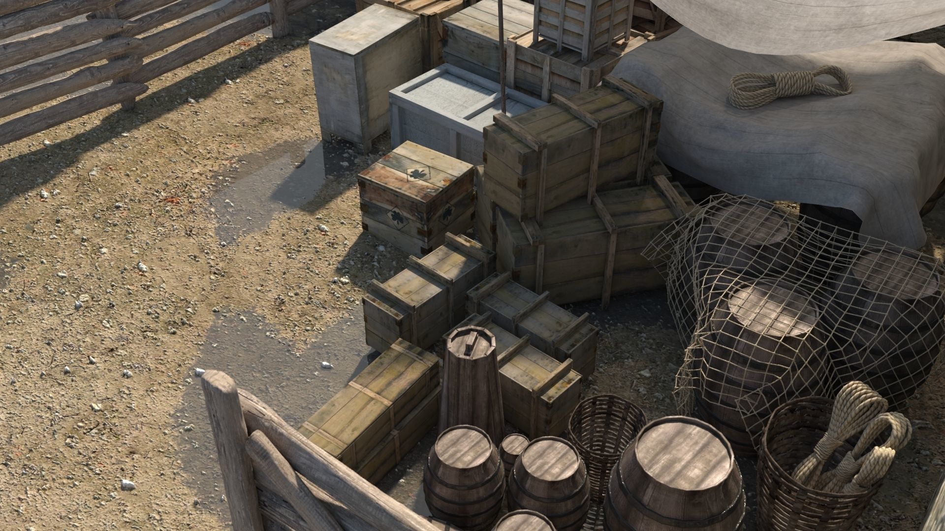 Realistic Wooden Box and Barrels 3D model_4