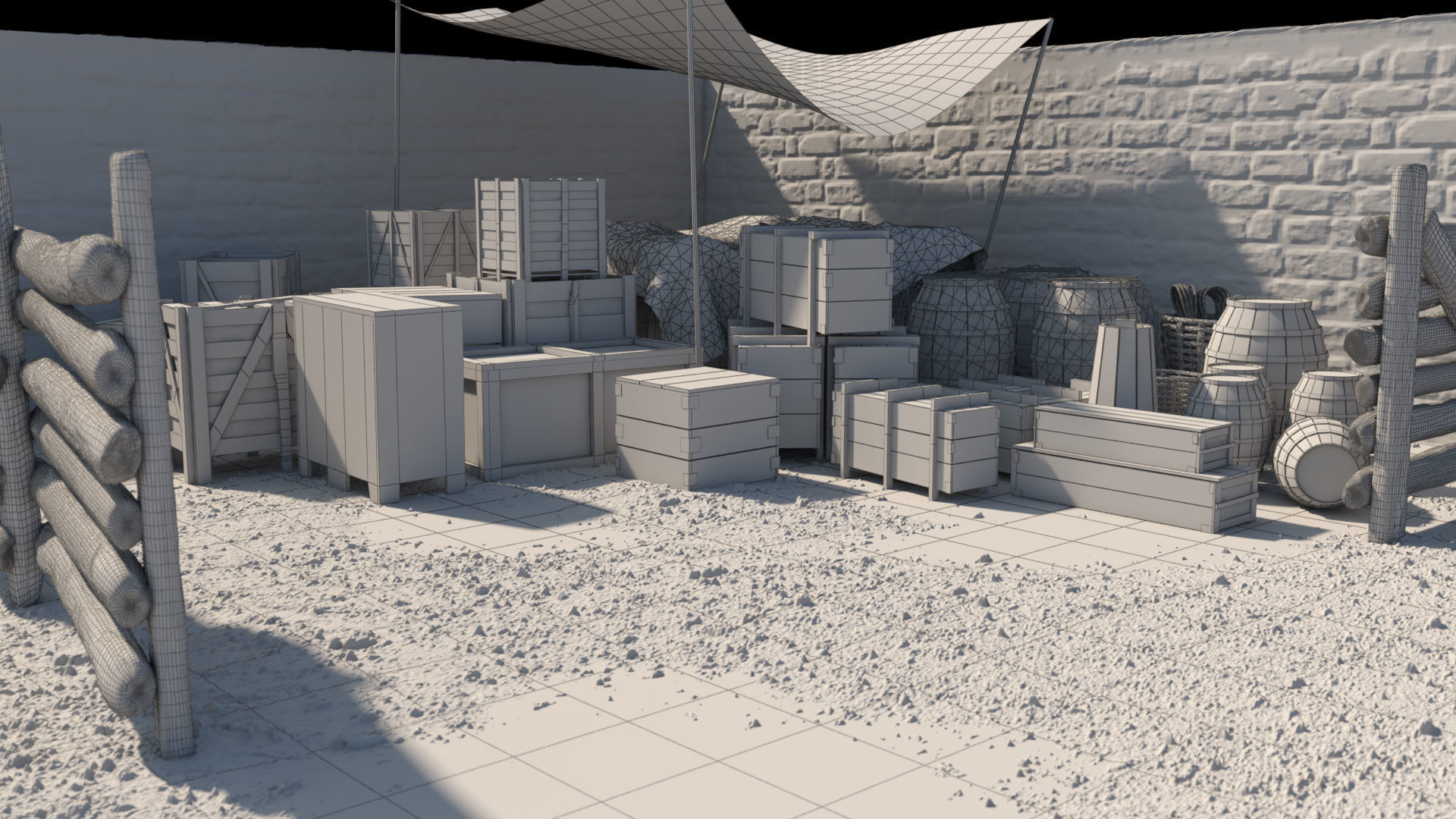 Realistic Wooden Box and Barrels 3D model_11