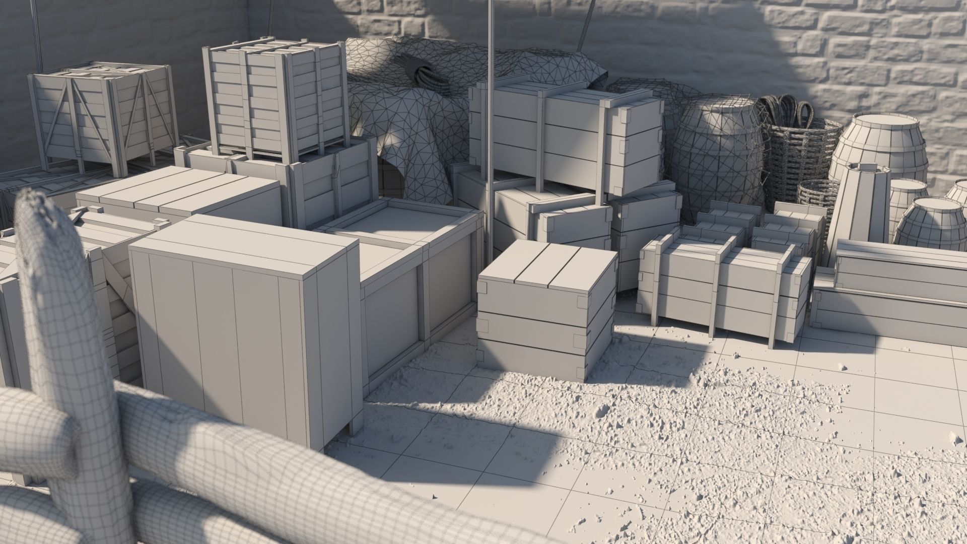 Realistic Wooden Box and Barrels 3D model_12