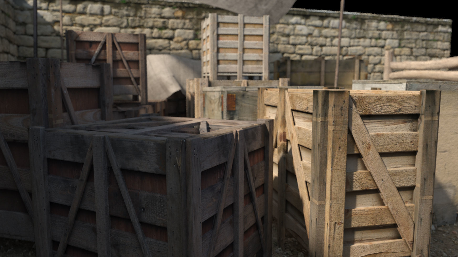 Realistic Wooden Box and Barrels 3D model_6