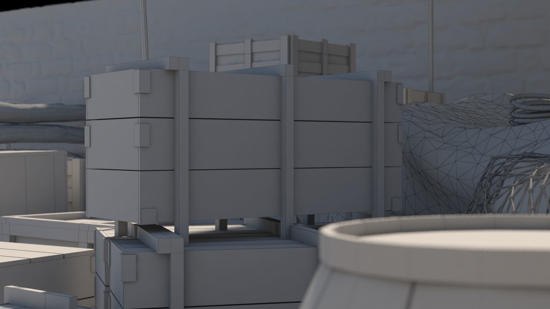 Realistic Wooden Box and Barrels 3D model_21