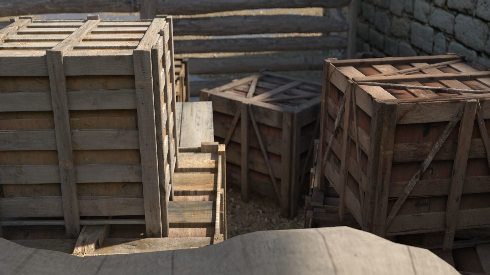 Realistic Wooden Box and Barrels 3D model_9