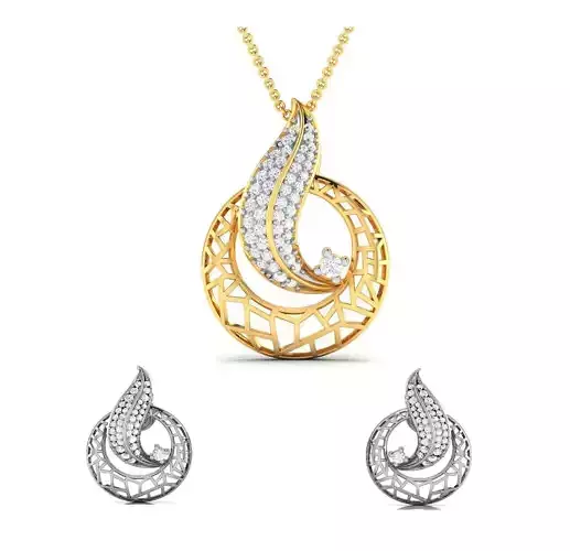 Women pendant-earrings set 3dm render detail