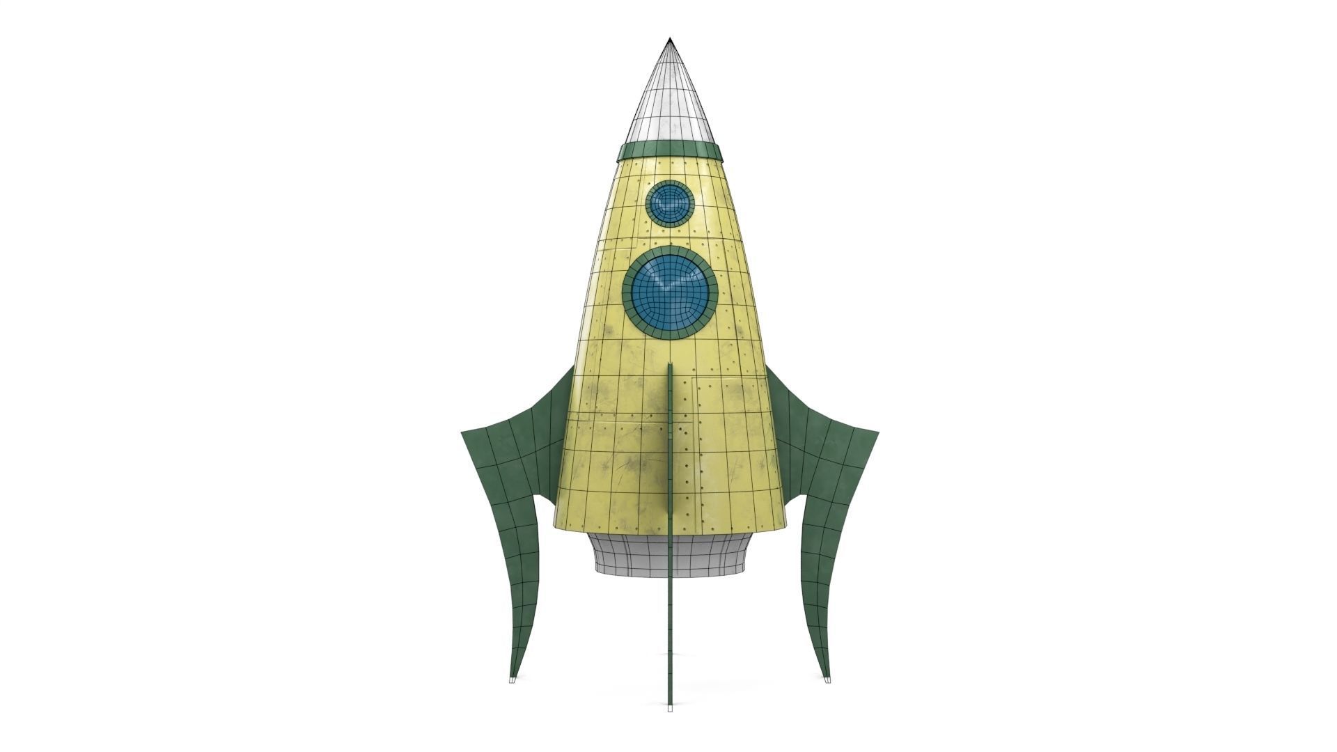 Yellow Metal Rocket Low-poly 3D model_16