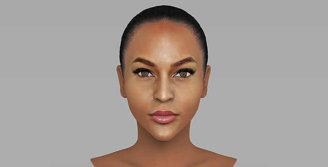 Beautiful afroamerican woman bust full color 3D printing ready 3D print model