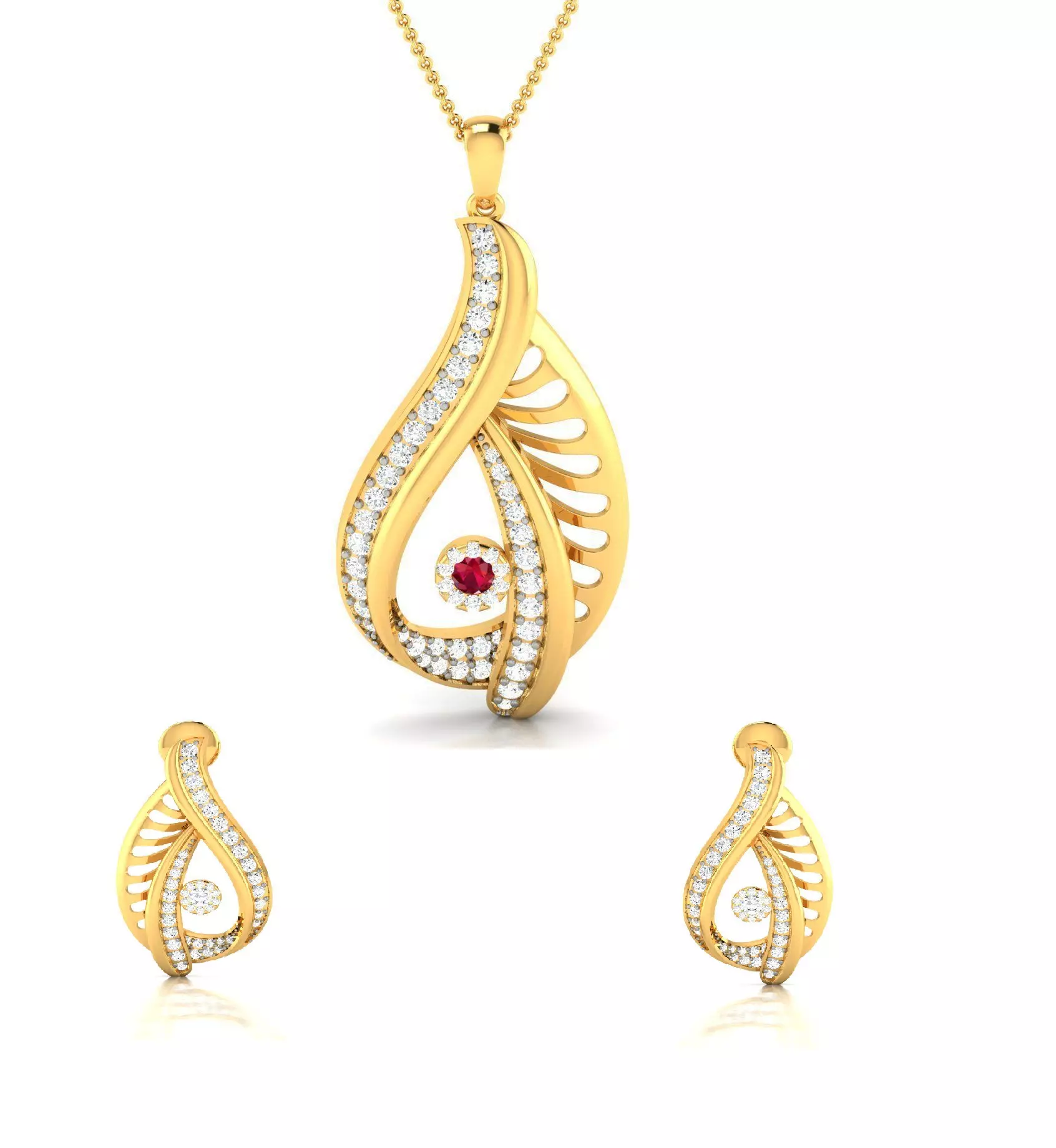Women pendant-earrings set 3dm render detail 3D print model_0