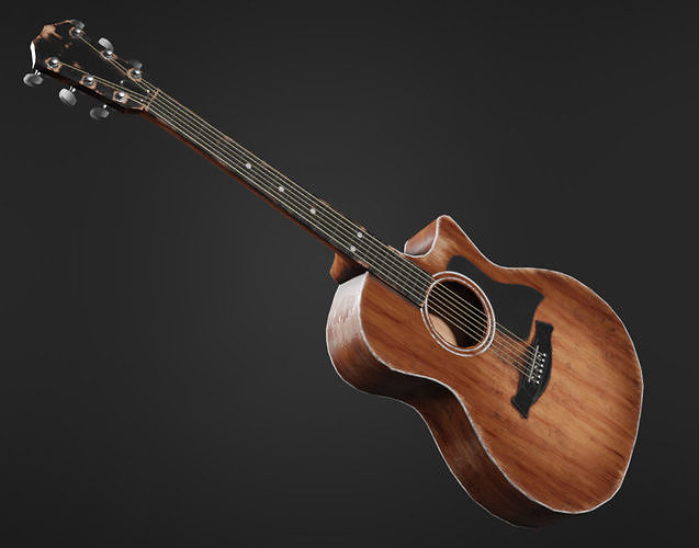 Dirty Damaged Acoustic Guitar Low-poly 3D model