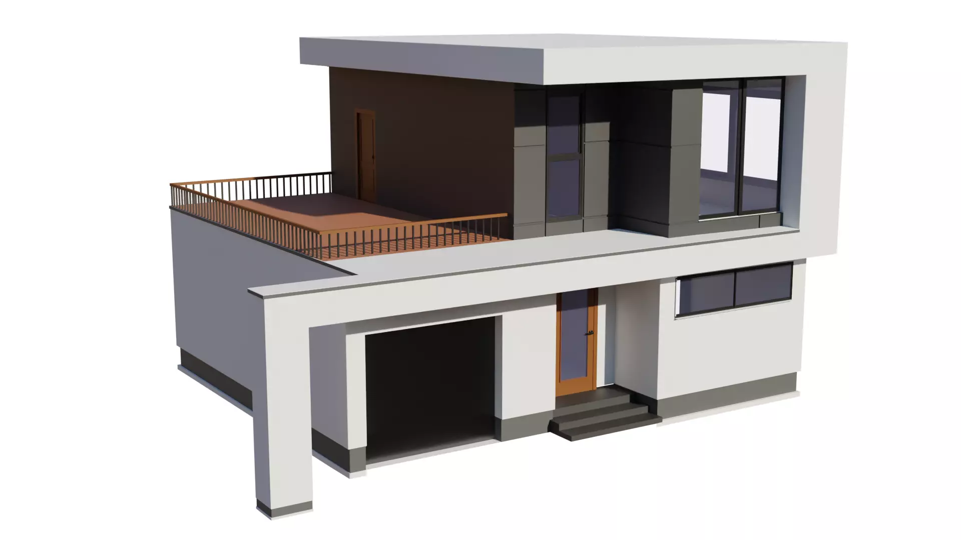 Modern House with Garage Low-poly 3D model