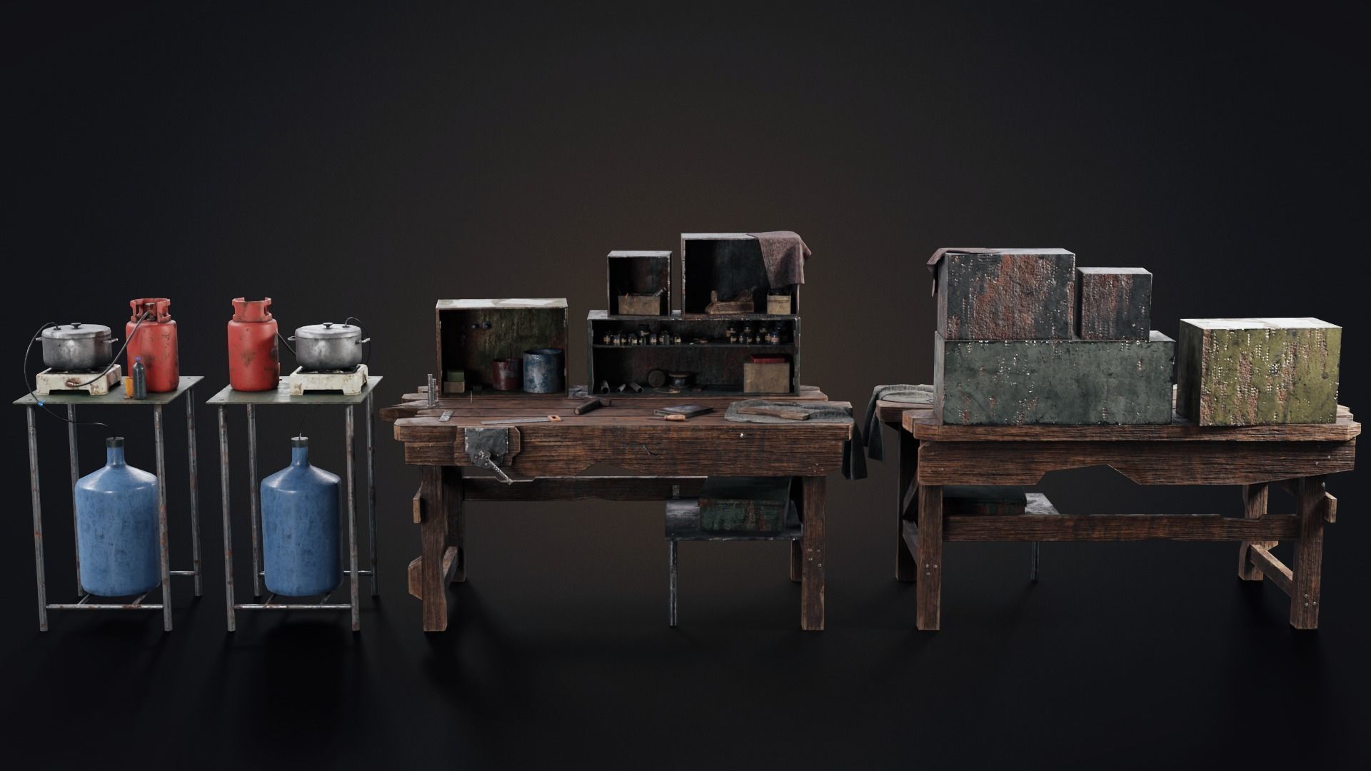 Set of workbenches and tools Low-poly 3D model_12