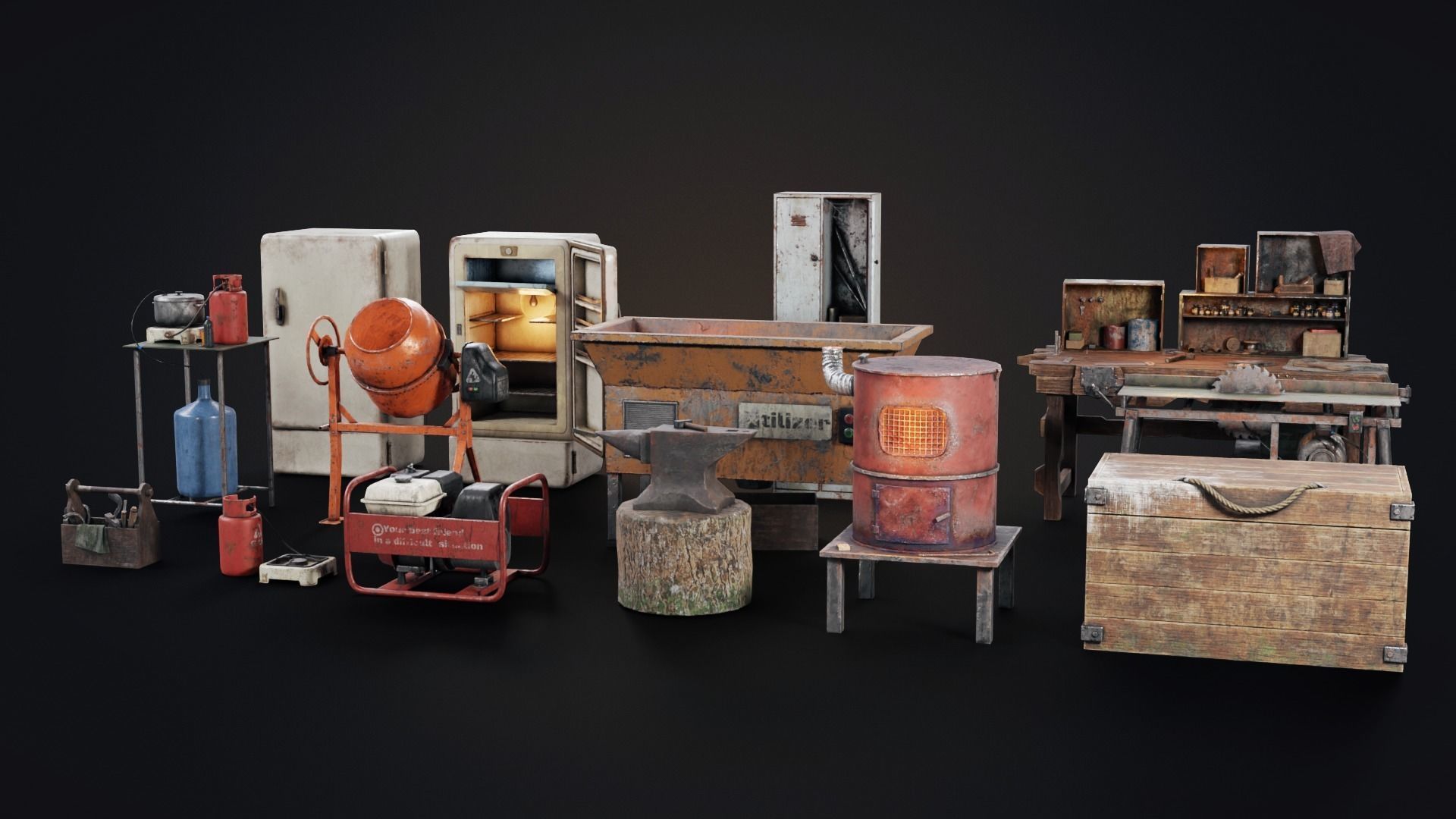 Set of workbenches and tools Low-poly 3D model_3