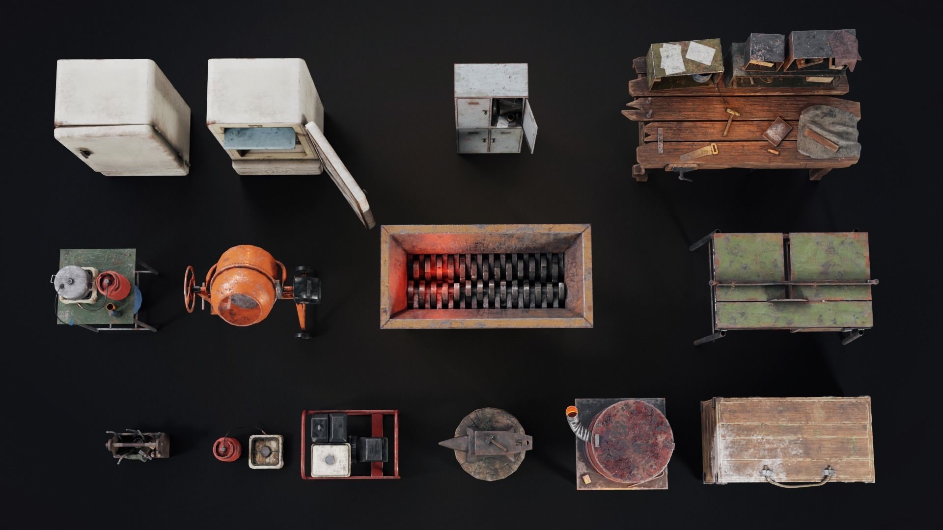 Set of workbenches and tools Low-poly 3D model_8