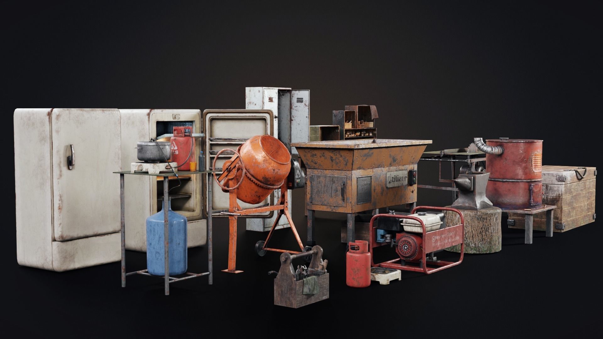 Set of workbenches and tools Low-poly 3D model_7