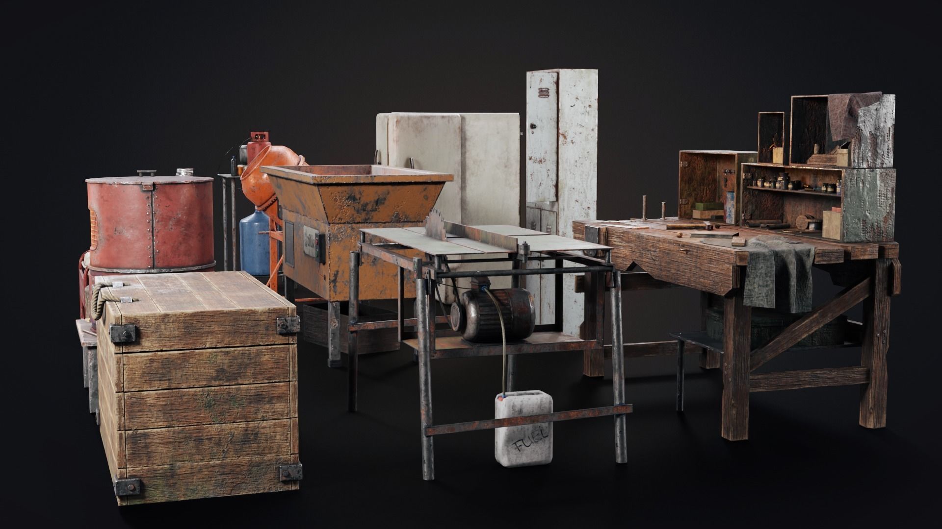 Set of workbenches and tools Low-poly 3D model_6