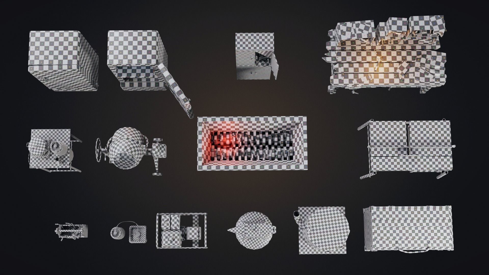 Set of workbenches and tools Low-poly 3D model_10